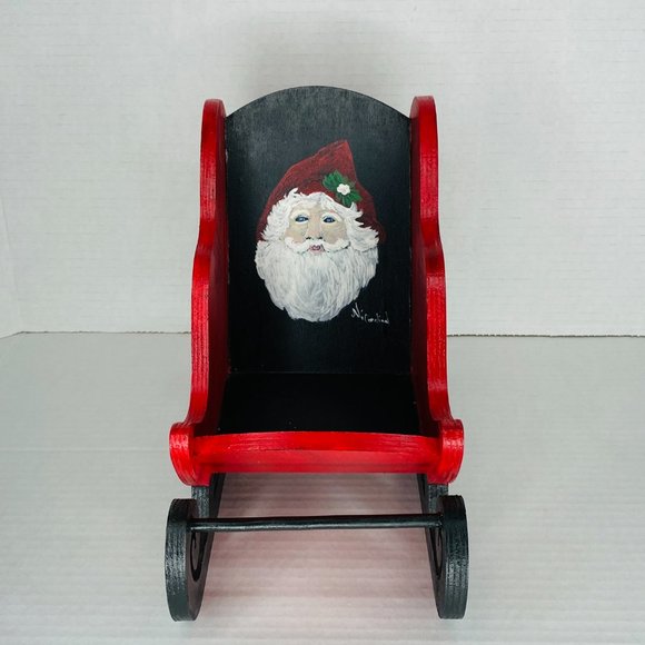 Wood Hand Painted Santa Sleigh Christmas Decor Table Plant Basket - Picture 4 of 6
